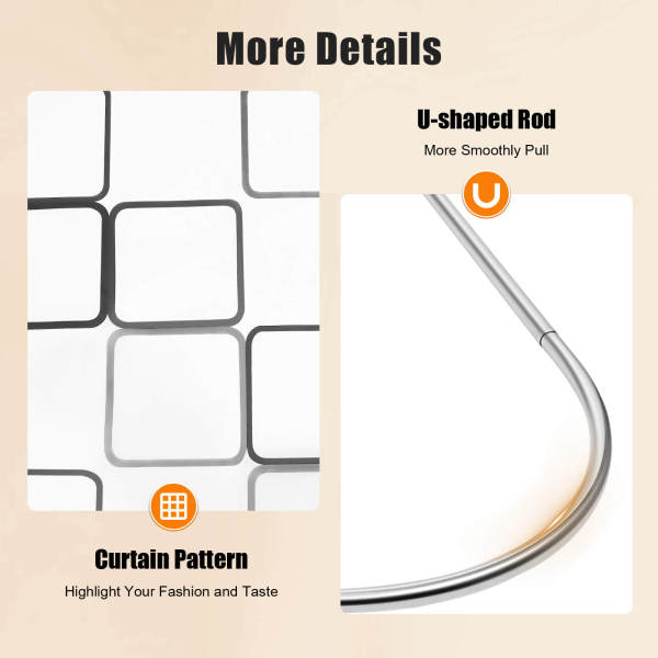 Stainless Steel Shower Curtain Rod Set, Expandable Bathroom Rail Kit - No Drilling, 20kg Load Capacity