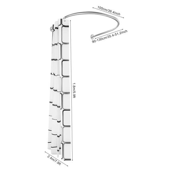Stainless Steel Shower Curtain Rod Set, Expandable Bathroom Rail Kit - No Drilling, 20kg Load Capacity