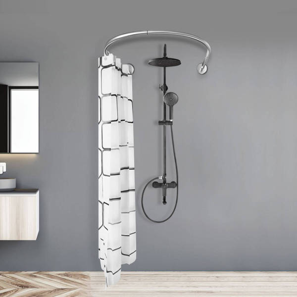 Stainless Steel Shower Curtain Rod Set, Expandable Bathroom Rail Kit - No Drilling, 20kg Load Capacity