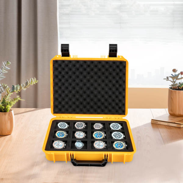 Yellow 12 Watch Box Hard Case Travel Storage Protection Shockproof Pressure