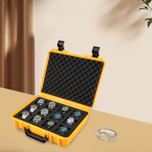 Yellow 12 Watch Box Hard Case Travel Storage Protection Shockproof Pressure