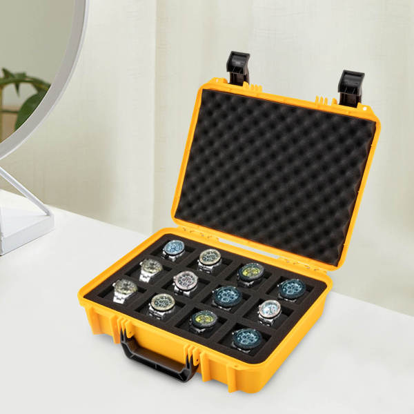 Yellow 12 Watch Box Hard Case Travel Storage Protection Shockproof Pressure