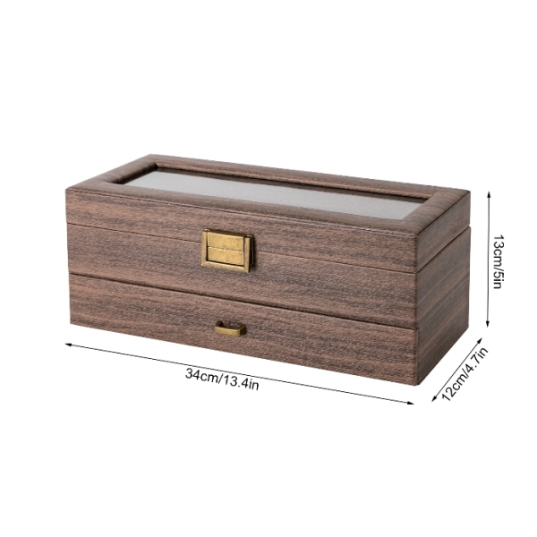 Wood grain double layer 6 compartment watch box, watch storage box, two layer design