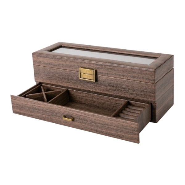 Wood grain double layer 6 compartment watch box, watch storage box, two layer design