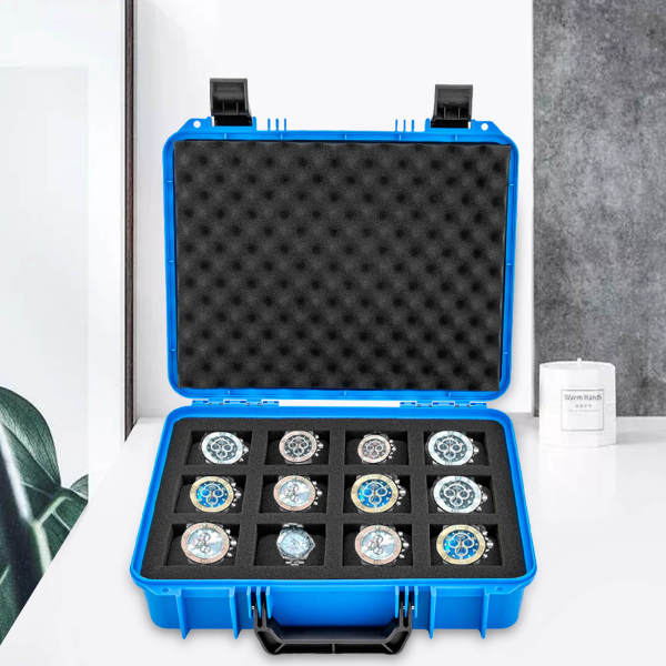 Blue 12 Watch Box Hard Case Travel Storage Protection Shockproof Pressure