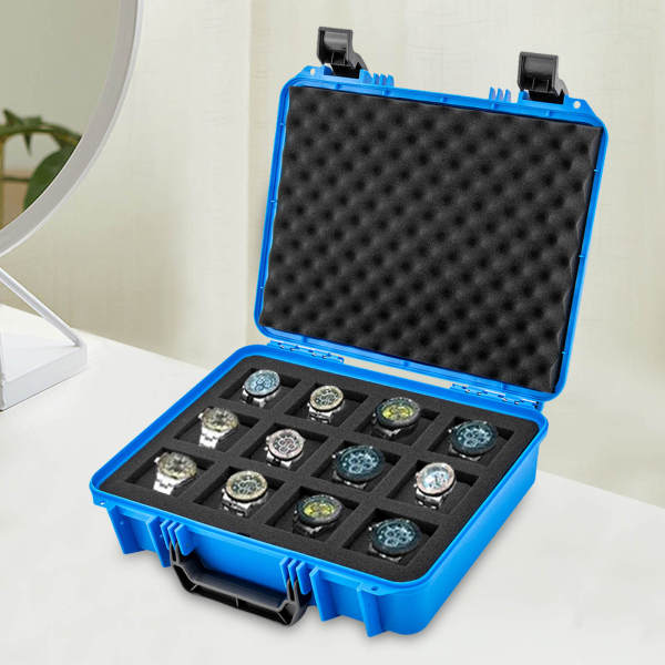 Blue 12 Watch Box Hard Case Travel Storage Protection Shockproof Pressure