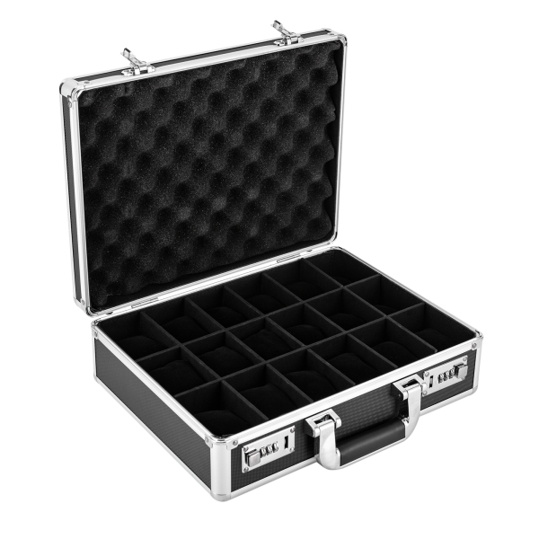Watch Box 18 Slots Gunmetal Aluminum Briefcase for Men XL Large Watches Lock-