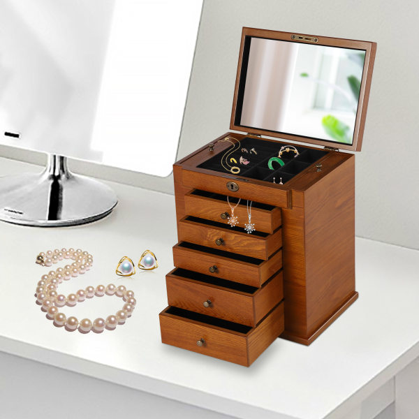 6-Tier Jewellery Box Jewellery Organiser Storage with Drawers Velvet Lining for Rings Earrings Bracelets Necklaces