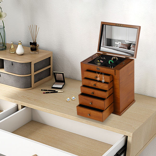 6-Tier Jewellery Box Jewellery Organiser Storage with Drawers Velvet Lining for Rings Earrings Bracelets Necklaces