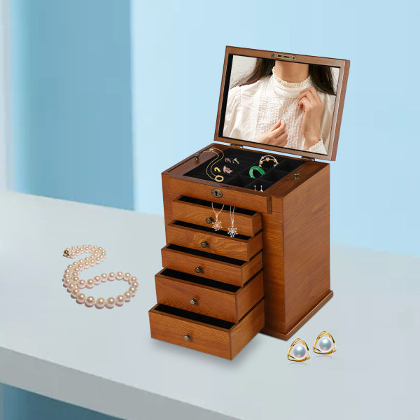 6-Tier Jewellery Box Jewellery Organiser Storage with Drawers Velvet Lining for Rings Earrings Bracelets Necklaces