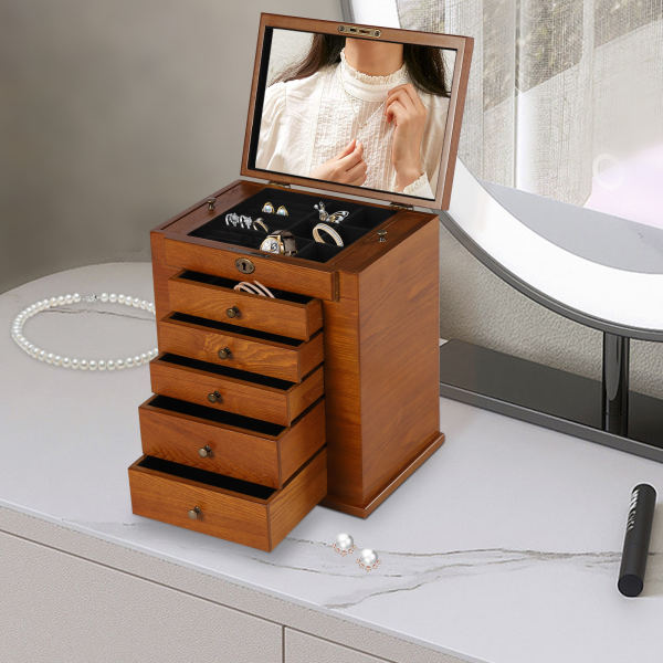 6-Tier Jewellery Box Jewellery Organiser Storage with Drawers Velvet Lining for Rings Earrings Bracelets Necklaces