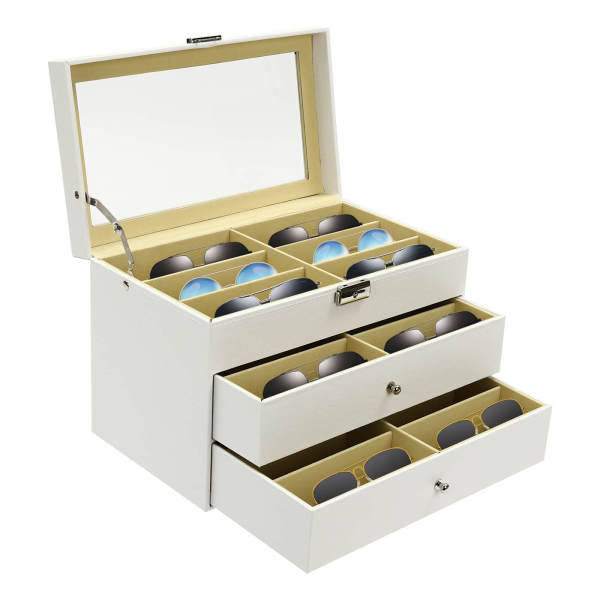 18 Slots Sunglasses Organizer Collector, Eyeglasses Sunglass Glasses Storage Box, Eyeglasses Eyewear Display Case with Drawer