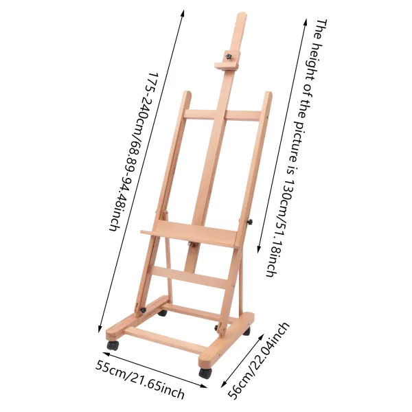 Wooden Easel Adjustable Height Angle Display H-Frame Beech Floor Painting Stand Artist Painting Craft Studio 68.89- 94.48in Wooden Easel Adjustable Height Angle Display H-Frame Beech Floor Painting Stand Artist Painting Craft Studio 68.89- 94.48in