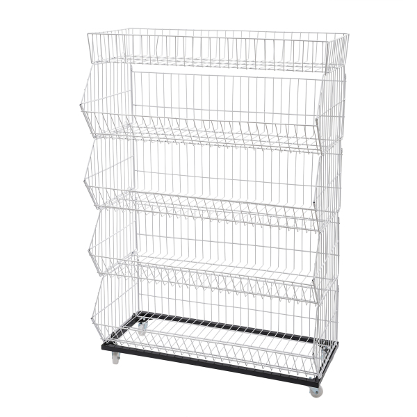 Rolling Supermarket Retail Display Rack 5 Tier Retail Display Shelves Stand Shelf, White Rolling Supermarket Retail Display Rack 5 Tier Retail Display Shelves Stand Shelf, White