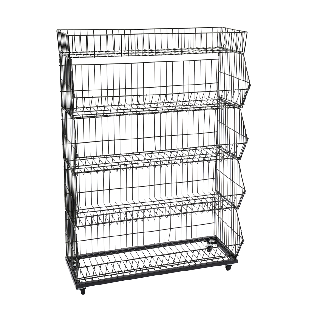 Rolling Supermarket Retail Display Rack 5 Tier Retail Display Shelves ...