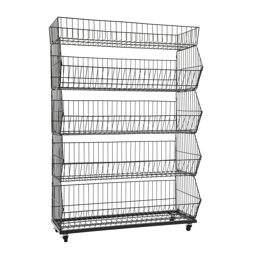 Rolling Supermarket Retail Display Rack 5 Tier Retail Display Shelves ...