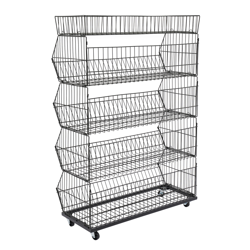Rolling Supermarket Retail Display Rack 5 Tier Retail Display Shelves ...