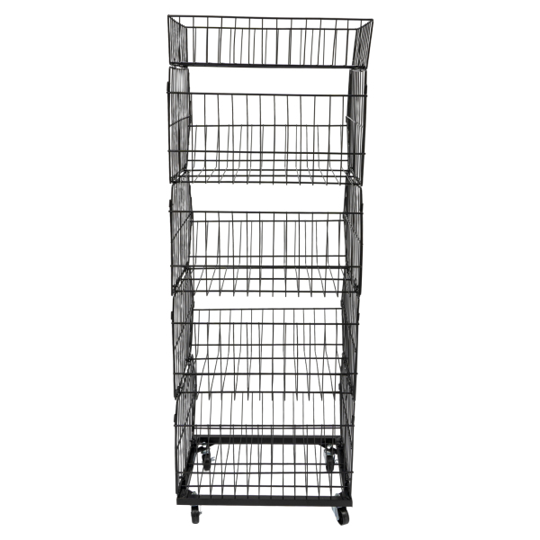 Rolling Supermarket Retail Display Rack 5 Tier Retail Display Shelves Stand Shelf with Wheels