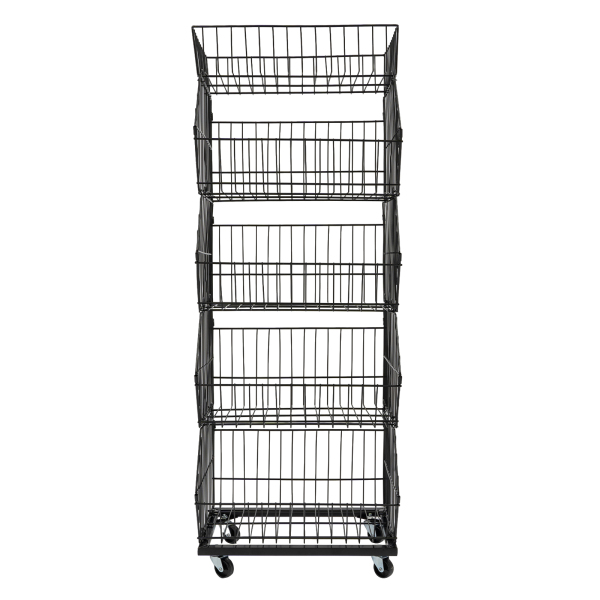 Rolling Supermarket Retail Display Rack 5 Tier Retail Display Shelves Stand Shelf with Wheels