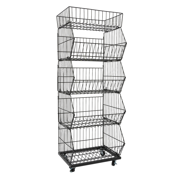 Rolling Supermarket Retail Display Rack 5 Tier Retail Display Shelves Stand Shelf with Wheels