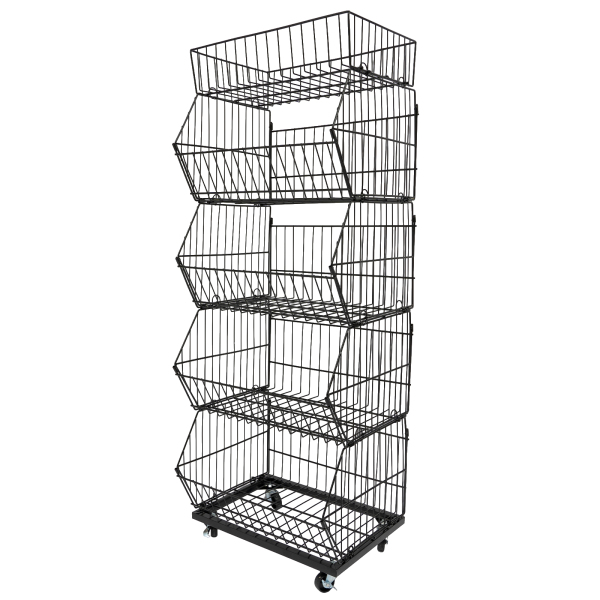 Rolling Supermarket Retail Display Rack 5 Tier Retail Display Shelves Stand Shelf with Wheels