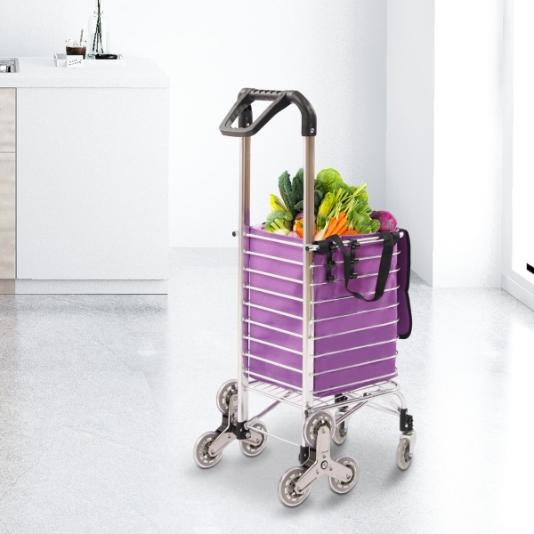 35L 18.11*14.56*36.61inch 8 Wheels Household Foldable Shopping Cart-Waterproof Oxford Cloth Bag Silver and Purple