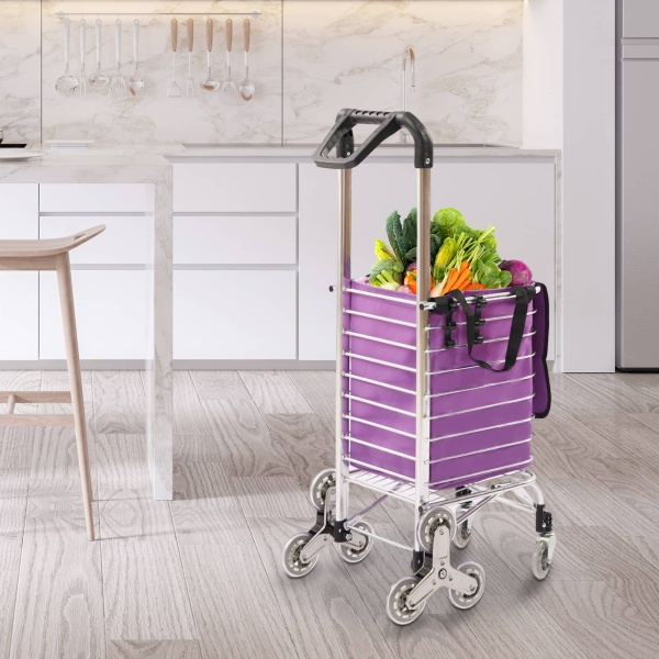35L 18.11*14.56*36.61inch 8 Wheels Household Foldable Shopping Cart-Waterproof Oxford Cloth Bag Silver and Purple