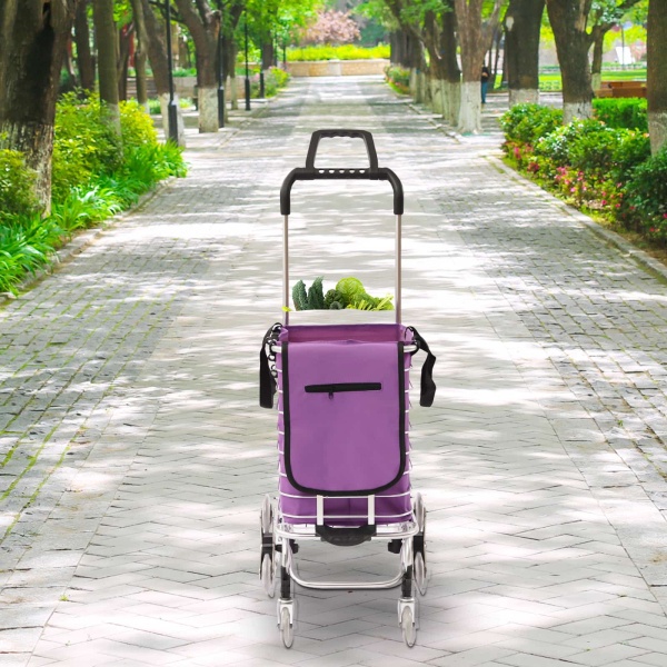 35L 18.11*14.56*36.61inch 8 Wheels Household Foldable Shopping Cart-Waterproof Oxford Cloth Bag Silver and Purple