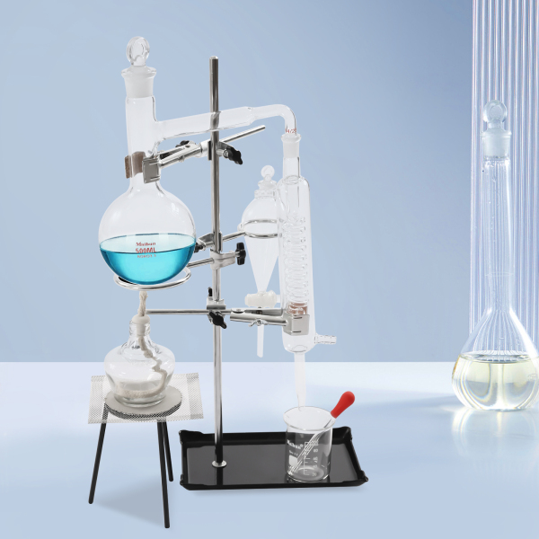 500ml Distillation Apparatus for Home, Distilling Set with Flask Essential Oil Extraction Maker, Chemistry Lab Glassware Kit
