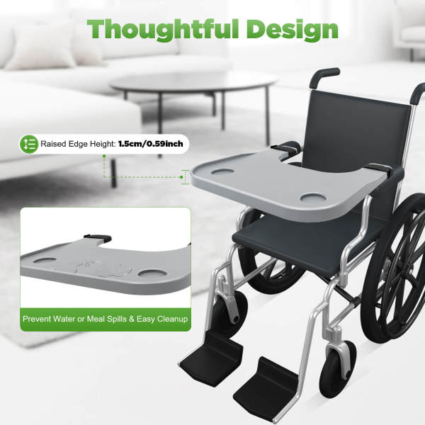 Grey ABS Wheelchair Tray Table, Wheelchair Dining Board, Mobility Aid - 20kg Load Capacity, 22.83*20.67in