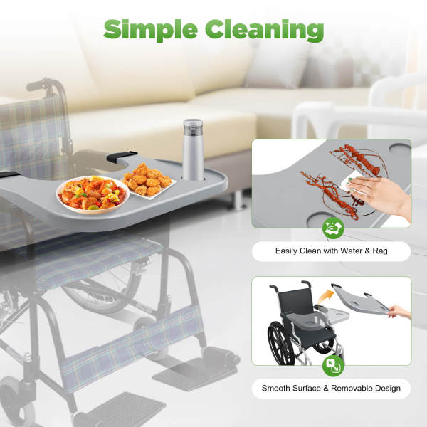 Grey ABS Wheelchair Tray Table, Wheelchair Dining Board, Mobility Aid - 20kg Load Capacity, 22.83*20.67in