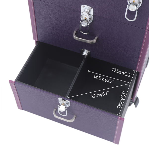 Makeup Train Case Rolling Makeup Trolley Case Nail Polish Organizer Jewelry Travel Cosmetic Train Case w/ 4 Wheels 14.2*9*19.29'' Purple