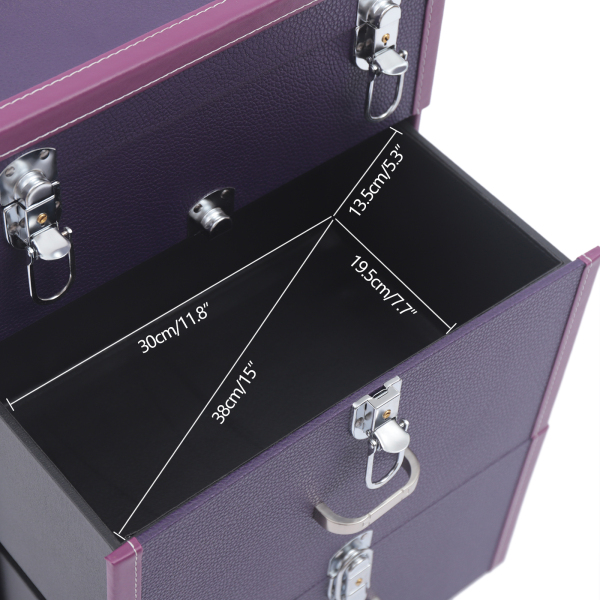 Makeup Train Case Rolling Makeup Trolley Case Nail Polish Organizer Jewelry Travel Cosmetic Train Case w/ 4 Wheels 14.2*9*19.29'' Purple