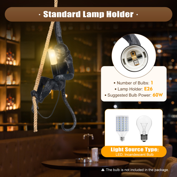 Modern Monkey Ceiling Lamp Nordic Light Resin Hemp Rope Hanging Pendant Light UK