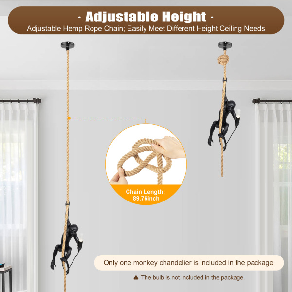 Modern Monkey Ceiling Lamp Nordic Light Resin Hemp Rope Hanging Pendant Light UK