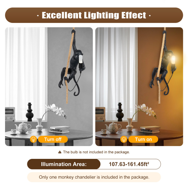Modern Monkey Ceiling Lamp Nordic Light Resin Hemp Rope Hanging Pendant Light UK