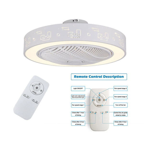 23'' Invisible Ceiling Fan Light LED 3 Colors Dimmable Chandelier Lamp w/ Remote