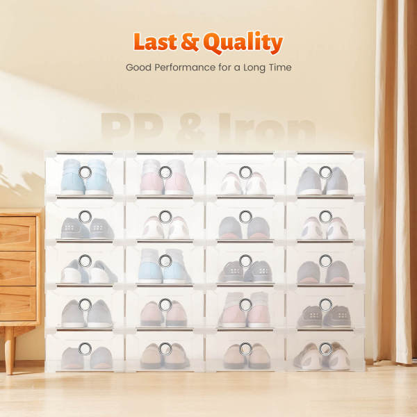 20-Piece White Stackable Drawer-Style Shoe Box Set, Shoe Organizer, Storage Container - Fits Shoes Up to 25cm