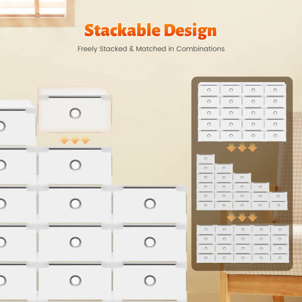 20-Piece White Stackable Drawer-Style Shoe Box Set, Shoe Organizer, Storage Container - Fits Shoes Up to 25cm