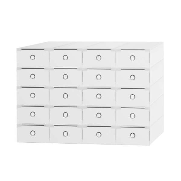 20-Piece White Stackable Drawer-Style Shoe Box Set, Shoe Organizer, Storage Container - Fits Shoes Up to 25cm