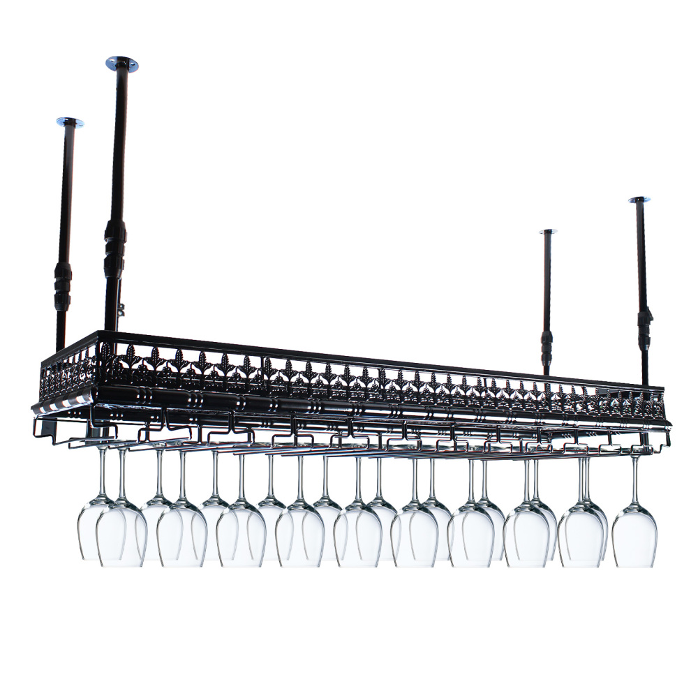 Ceiling Mounted Metal Wine Glass Rack Floating Wine Shelf Adjustable Height