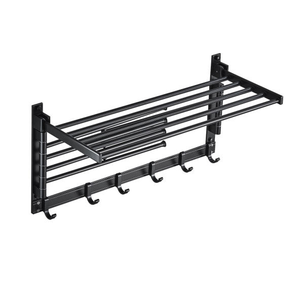 40cm 7 Rods Max.Loading 20kg/44.09lbs Bathroom Towel Shelf Wall Mounted Bath Towel Holder Black