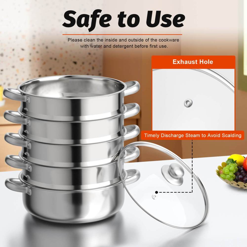 5-Tier Stainless Steel Steamer Set 30cm Steam Cooker Cooking Pots Real ...