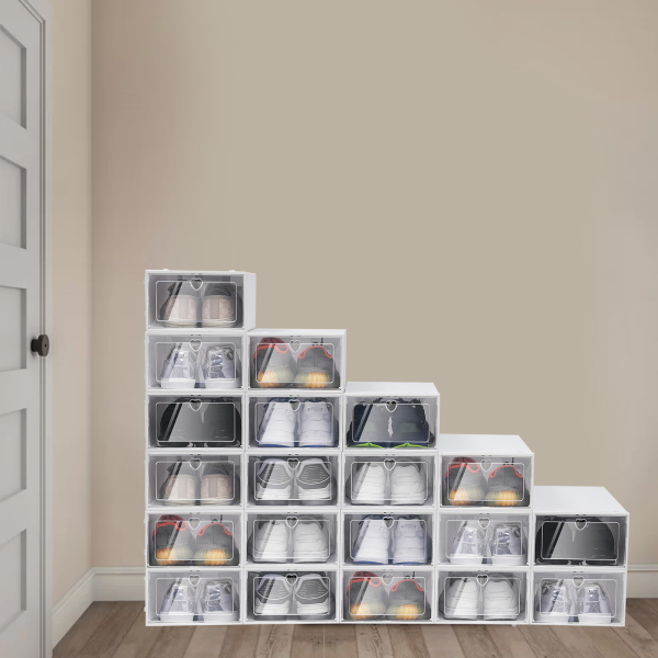 Pack of 20 stackable and durable clear plastic shoe storage boxes 9*13*5.5inch