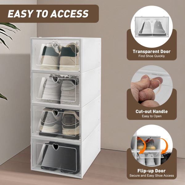 Pack of 20 stackable and durable clear plastic shoe storage boxes 9*13*5.5inch