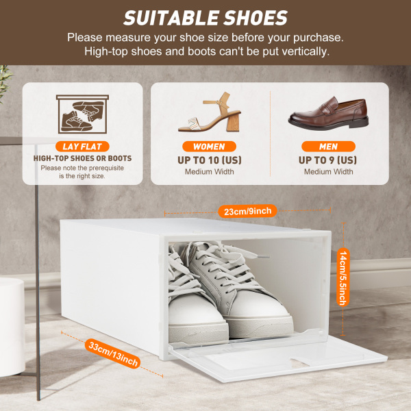 Pack of 20 stackable and durable clear plastic shoe storage boxes 9*13*5.5inch