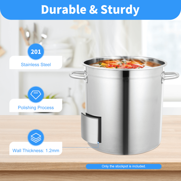 35L 201 Stainless Steel Stockpot, Soup Bucket, Storage Container - 1.2mm Wall, 0.8mm Bottom