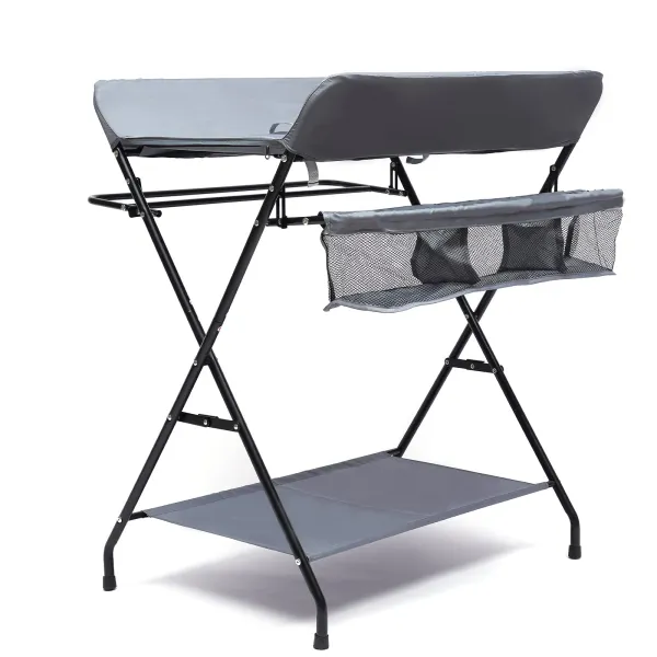 Baby Changing Table Mobile Infant Care Station Folding Nursery Changer Tables with Bottom Storage Board Elevated Fence for Changing Clothes and Diapers