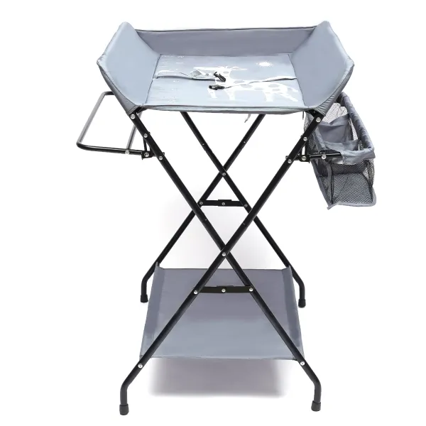 Baby Changing Table Mobile Infant Care Station Folding Nursery Changer Tables with Bottom Storage Board Elevated Fence for Changing Clothes and Diapers