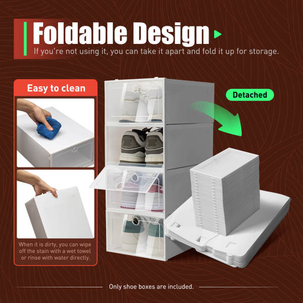 20-Pack Large Angel White Shoe Boxes with Round Holes (Thickened), Stackable & Foldable Storage Boxes - PP & ABS, Transparent Lid